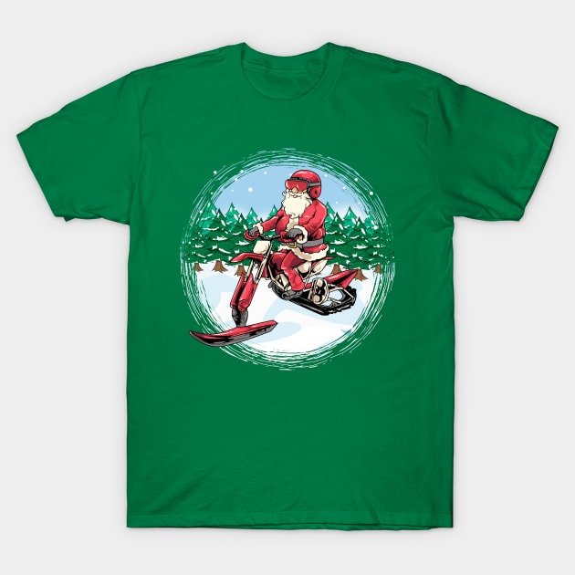 Santa Claus Snowbike Snowmobile Motorcycle Biker Christmas T-Shirt by E